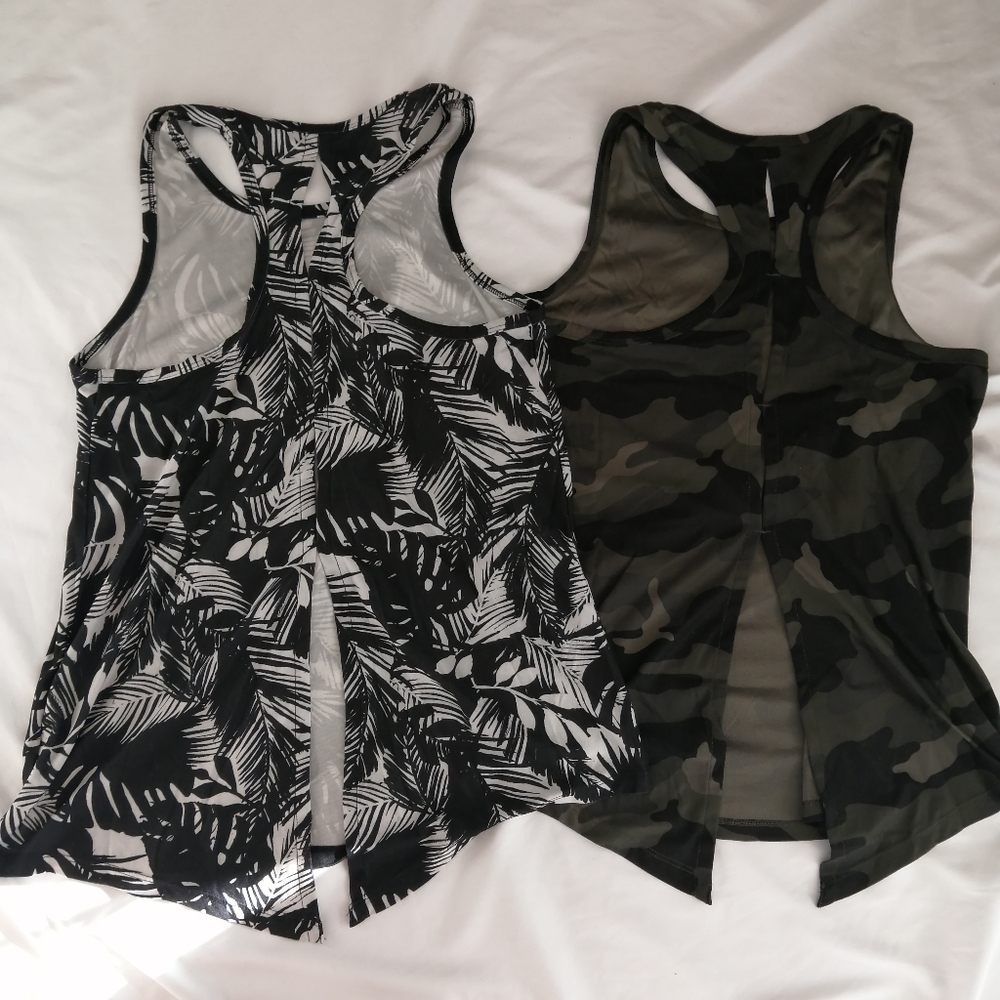 2 Item Bundle Old Navy Active Back Cutout Tank Tops Camo And Floral Small